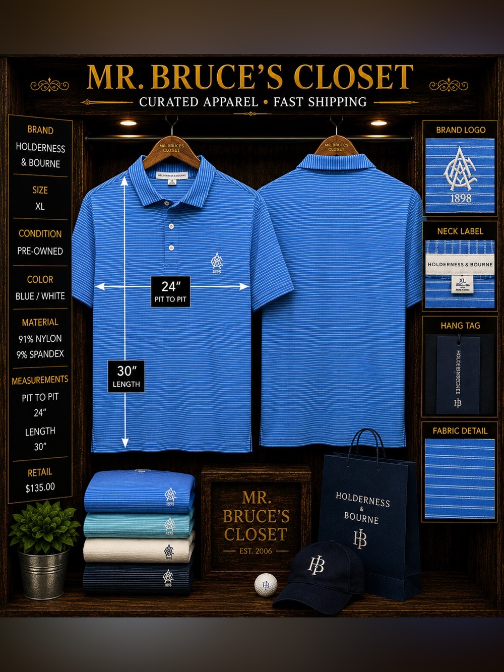Holderness & Bourne Blue Striped Polo - Men’s Short Sleeve
